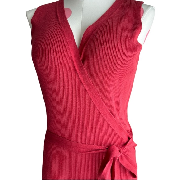 Express Sleeveless Rib Knit Dress Midi Medium Dark Coral Red Orange - Picture 3 of 11